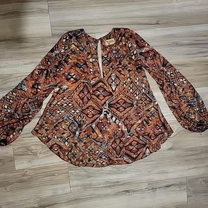 VGT Show Me Your Mumu Shirt Womens‎ Small Multi Color Bishop Long Sleeve Blouse